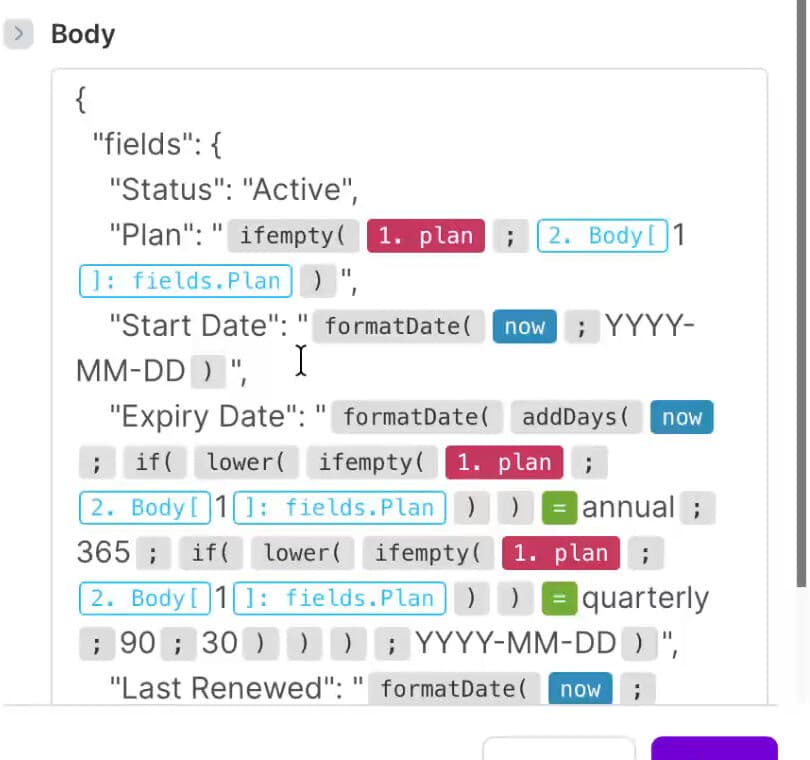 The update body. The expiry date is computed from the plan.