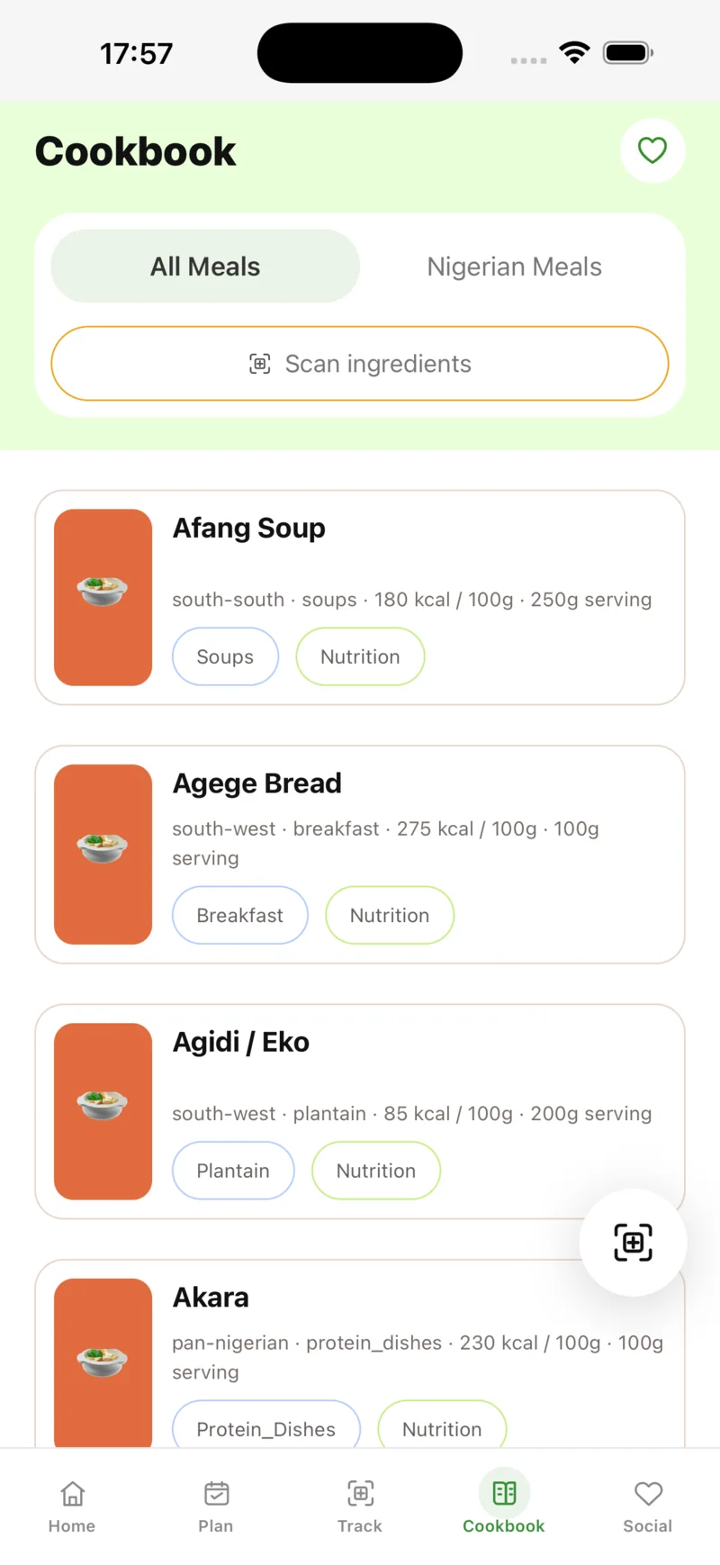 The app: cookbook with Nigerian-first recipes.