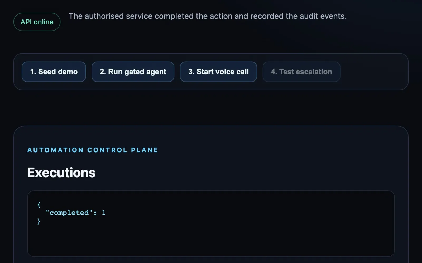 After approval the service carries out the action and records the audit events.