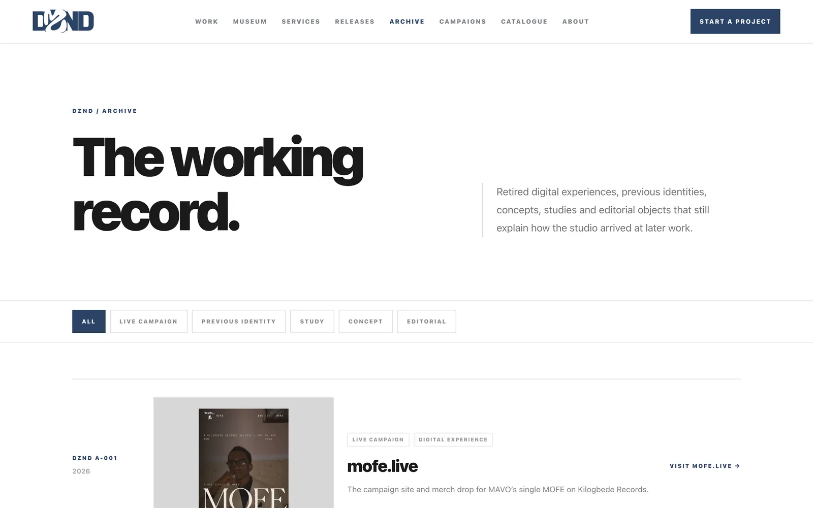 The archive of earlier and retired work.