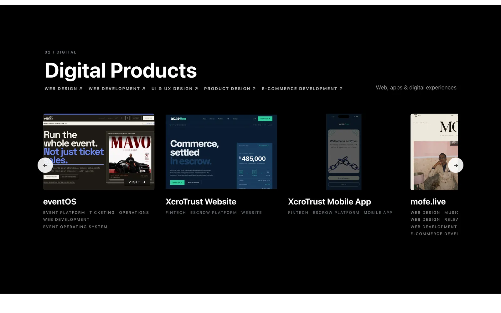 Services: digital products, including eventOS and XcroTrust.