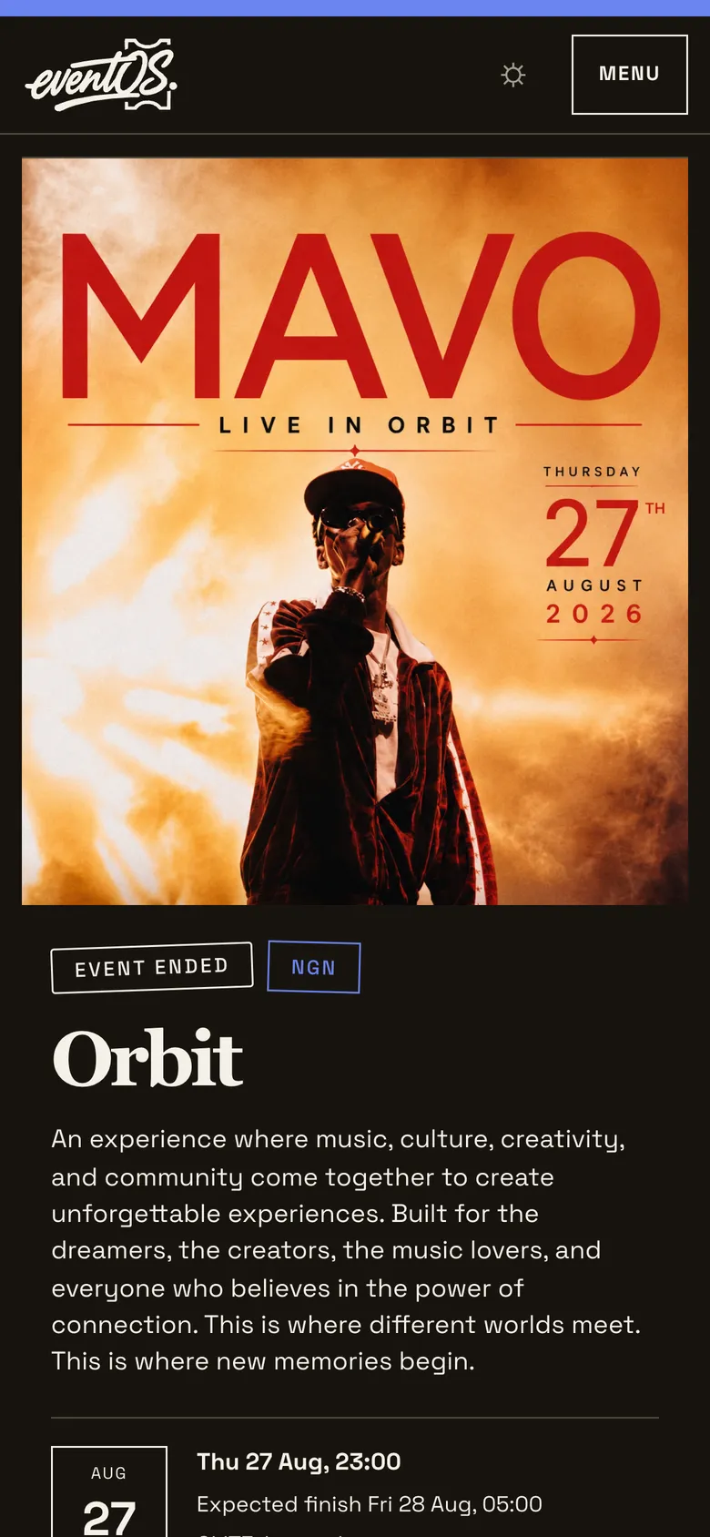An event page on a phone.