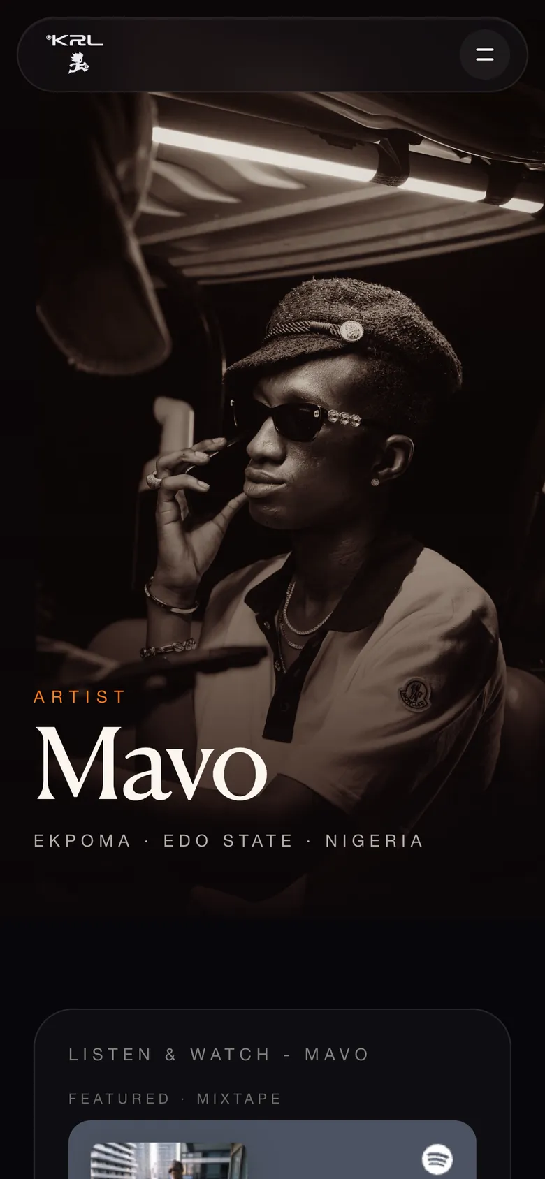 An artist page on a phone.