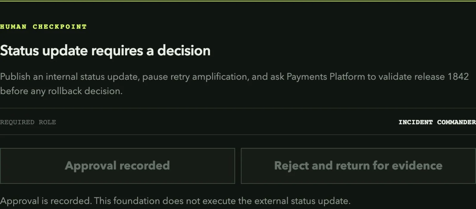 A person approves or rejects the recommended next step.