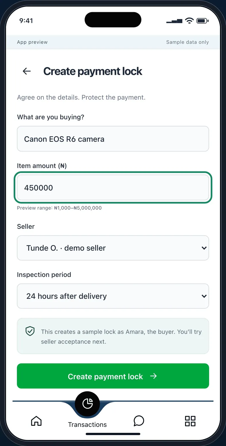 The buyer creates a payment lock.