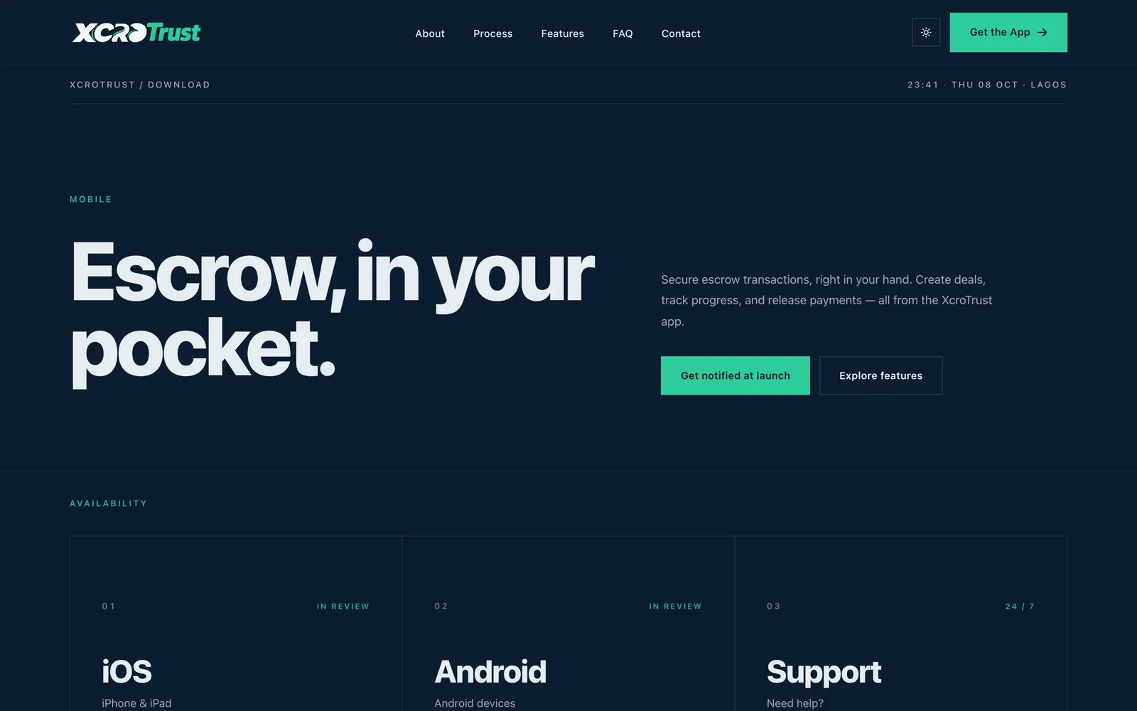 The app page, with the mobile release shown as in review.